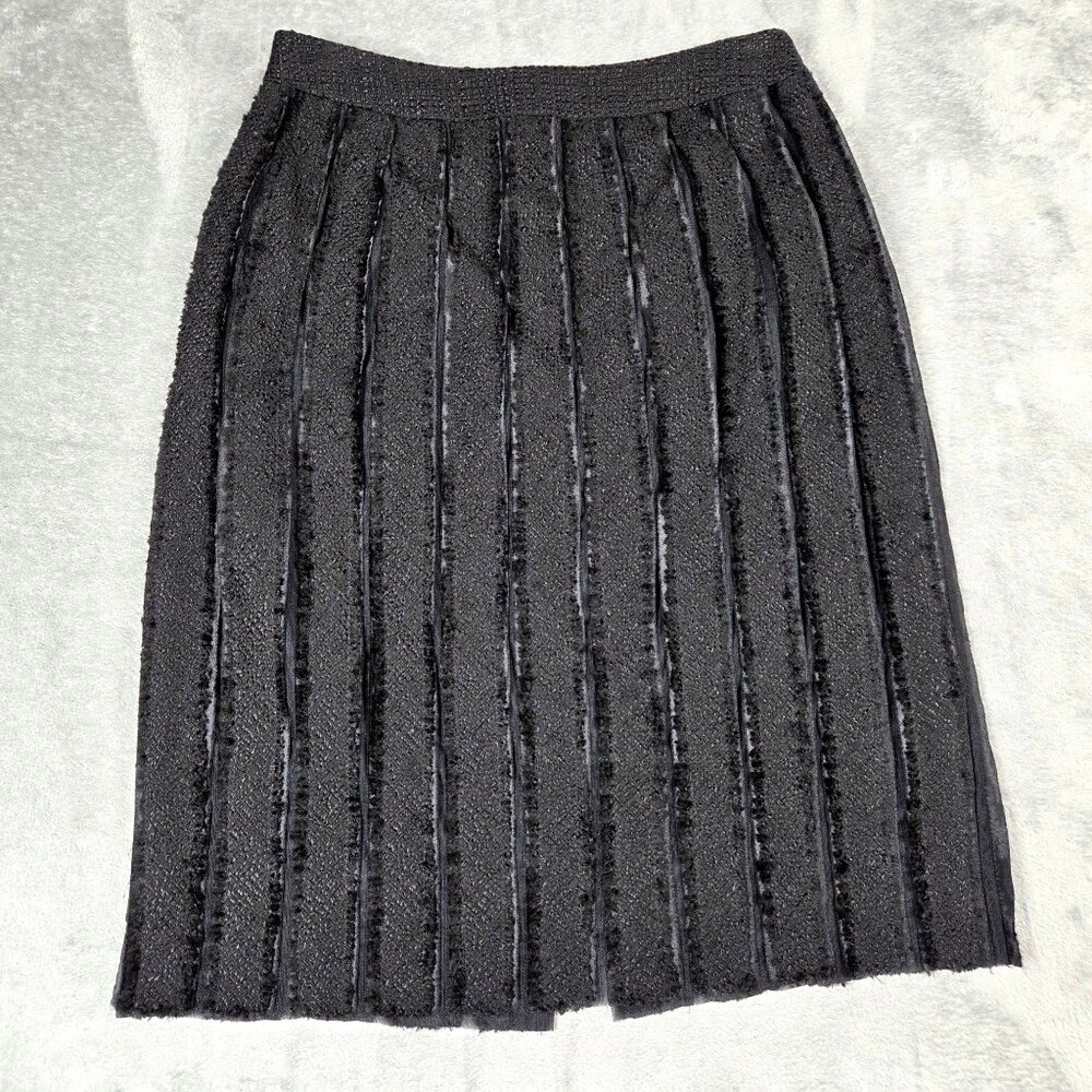 Lafayette 148 Skirt 8 Black Wool Blend Mesh Stripe Quiet Luxury Office Party